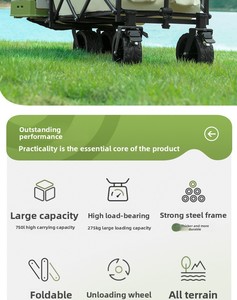 Cross-border Foreign Trade Spot Camping Cart Outdoor Portable <b>Trolley</b> Camp Car <b>Foldable</b> Picnic Off-road Wheel Double-Layer - Product Image 6