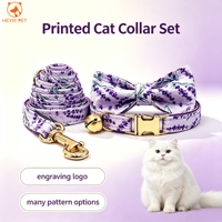 Ensemble collier et nœud papillon imprimés pour chat avec laisse assortie, gravure de logo personnalisée OEM, motifs variés, vente en gros pour animaleries