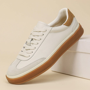 Baskets décontractées en cuir véritable pour hommes, baskets noires à lacets, tige respirante en cuir de vachette, semelle en caoutchouc pour la marche quotidienne - Product Image 2