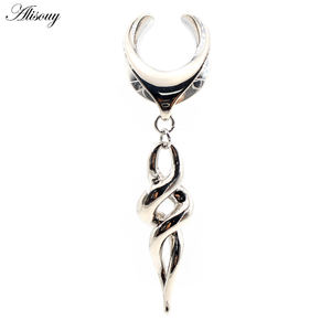 Alisouy 1 buah 8-25mm salib tembaga <span class=keywords><strong>Spiral</strong></span> liontin terowongan telinga colokan perenggang sadel pengukur anting tindik tubuh perhiasan - Product Image 1