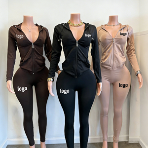 Huili ชุดเสื้อผ้าสองชิ้นสำหรับผู้หญิงเสื้อมีฮู้ดแบบมีซิปและเลกกิ้งทรงเข้ารูปสำหรับใส่เล่นกีฬาออกแบบโลโก้ได้ตามต้องการ - Product Image 1