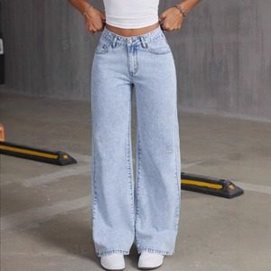Bow <strong>Embroidered</strong> <strong>Jeans</strong> for <strong>Women</strong> Sweet and Spicy Style Middle Waist Straight Pants Loose Casual Trousers - Product Image 4