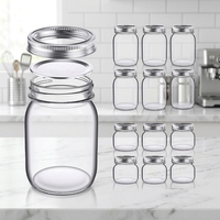 Bocaux Mason en verre transparent à large ouverture de 8 oz, 16 oz, 32 oz, personnalisables, directement de l'usine, avec couvercle, pour la mise en conserve, le miel, la confiture, les cornichons et le stockage alimentaire