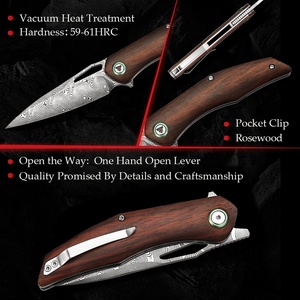 TRIVISA 110 capas HOJA DE Damasco mango de palisandro plegable Camping bolsillo caza cuchillo táctico con clip - Product Image 4