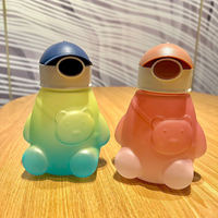 Kawaii ours 650ml enfants dégradé givré potable goude enfant bpa gratuit voyage école enfants bouteille d'eau en plastique avec paille