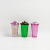 Seaygift Gobelets isothermes transparents à double paroi de 500 ml, Bouteille d'eau en plastique ronde avec paille pour jus de fruits et boissons d'été