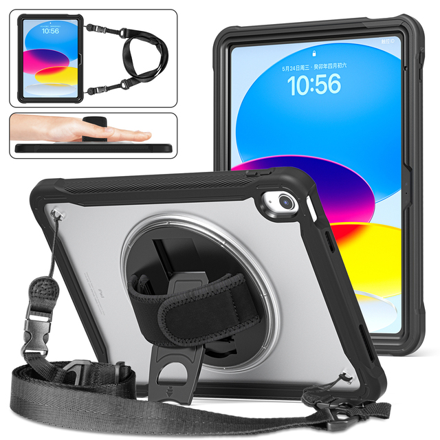 Heavy Duty Shockproof Silicone Tablet Case Transparent Clear Back Shell Cover Case With Hand Strap for Ipad