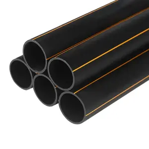 Diámetros 20mm 25mm 32mm 40mm 50mm 63mm Pe100 Sdr11 Tubo de gas subterráneo de plástico negro Pe HDPE con raya amarilla