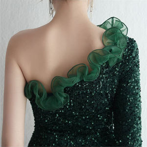 فستان سهرة نسائي أنيق بأكمام واحدة بطراز ساطع فستان حفلة عصري جديد مع خصر طبيعي للحفلات - Product Image 3