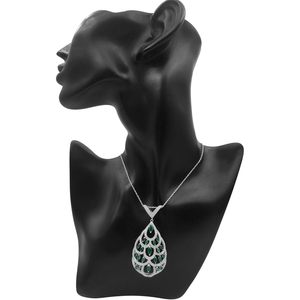 Jewelspaark Water Drop Pendant Necklace 2.50 Cttw White Green CZ 925 Sterling Silver Rhodium Plated Luxury 18-Inch <b>Rope</b> <b>Chain</b> - Product Image 3