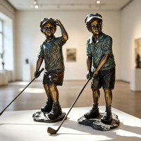 Figurine de joueur de golf pour enfants en bronze coulé à la main, taille et finition personnalisées, décoration de jardin extérieur, sculpture en bronze