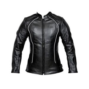 Veste en cuir PU pour femmes noires de haute qualité, vêtements de sport de course personnalisés avec des rayures blanches, taille plus pour adultes - Product Image 1