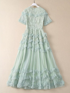 Abito <span class=keywords><strong>lungo</strong></span> XXL 2025 primavera estate festa di nozze signore Sexy <span class=keywords><strong>Tulle</strong></span> pizzo <span class=keywords><strong>con</strong></span> perline a manica corta verde maglia lunga Maxi abito abito - Product Image 4