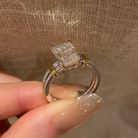 Bague en diamant naturel taille émeraude, micro-pavé, bicolore, vintage, bijoux de fiançailles pour femme R2371