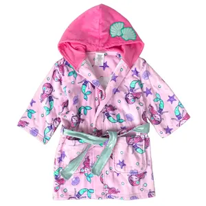 2022 Mermaid Design Organic Cotton Bathrobe For Kids Luxury Custom Printed Bathrobe Made From Bamboo And Disposable