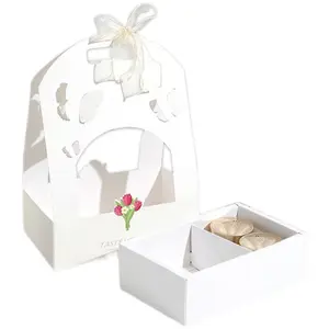 Festa design personalizado flor embalagem caixa transparente 4 polegadas aniversário bolo flor bolo caixa com alça