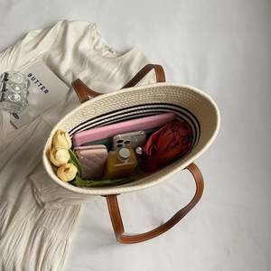 Sac en paille naturel pour femmes, nouvelle vente chaude, été, voyage, vente en gros, poignée et poche zippée, sac de plage tendance - Product Image 6