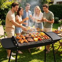 Barbecue moderne en acier inoxydable, pliable et portable, au charbon de bois, avec hauteur réglable pour le camping et l'utilisation en jardin