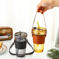 Gobelet en verre à paille personnalisé de 450 ml, avec étui en cuir portable, tasse à café en verre