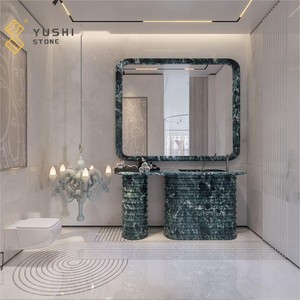 YUSHI Diseño moderno Verder Alpi Green Fregadero de baño de mármol estriado <span class=keywords><strong>Lavabo</strong></span> independiente cuadrado personalizable para baños de hotel - Product Image 4