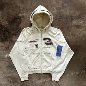 Sudadera con capucha personalizada de 500 g/m² de algodón 100% pesado para invierno, estilo urbano, con cremallera, efecto vintage desgastado y lavado ácido. - Product Image 1