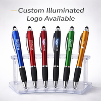 Stylo bille publicitaire lumineux à LED en plastique avec écran tactile doux, logo personnalisé imprimé UV, portable