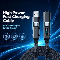 Câble de charge multifonctionnel 4-en-1 en gros avec affichage numérique de la tension et du courant, chargeur rapide PD60W, câble de données