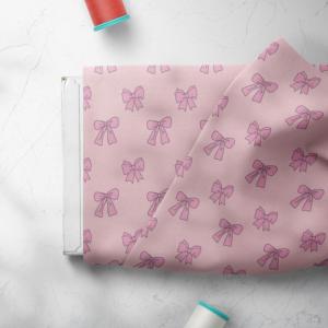 <span class=keywords><strong>Tissu</strong></span> <span class=keywords><strong>en</strong></span> coton doux personnalisé des années 80, imprimé numériquement, 100 % coton avec motif de nœuds roses et rubans pour vêtements - Utilisation pour robes, chemises, sacs - Product Image 2