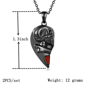 Collier Cœur <span class=keywords><strong>Squelette</strong></span> Noir en Métal avec Pendentif Amour Rouge pour Femme et Homme, Bijou de Couple Crâne, Chaîne de <span class=keywords><strong>Cou</strong></span> Punk Personnalisée, Cadeau - Product Image 6