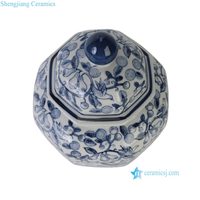 RXET17-A  Jarre générale octogonale en porcelaine chinoise bleue et blanche antique avec motif de gourdes entrelacées