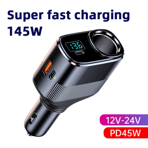 อะแดปเตอร์ 4 พอร์ต 148W ช่อง USB เดียว 1 ช่อง 2 พอร์ต Type-C พร้อมจอแสดงผล LED รองรับ QC สำหรับ iPhone 16/15/14Pro Max iPad ตัวเลือกอันดับต้นๆ สำหรับของขวัญ ชาร์จเร็วในรถยนต์ - Product Image 1