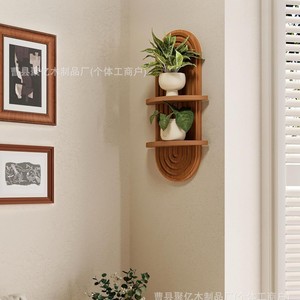 Wooden <b>Wall</b> <b>Mounted</b> <b>Shelf</b> Oval 2 Tier Floating <b>Shelf</b> For Living Room Decor - Product Image 3