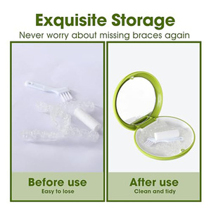 Estuche Redondo Verde para Dentaduras Postizas, Caja Magnética para Retenedores, Estuche de Almacenamiento para Alineadores con Espejo, Estuche de Viaje para Higiene Bucal - Product Image 4