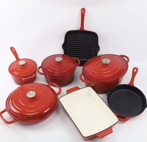 Juego de 11 piezas de lujo de utensilios de cocina de hierro fundido esmaltado en blanco: Olla holandesa, sartén grill, sartén, cacerola y bandeja para hornear - Product Image 1