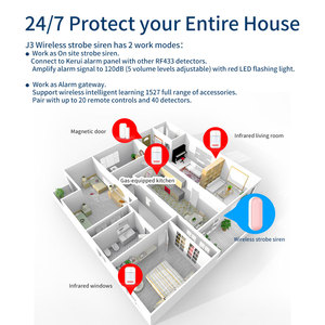 KERUI IP65 Sonido impermeable y luz roja intermitente Alarmante Sistemas de alarma de sirena de seguridad antirrobo para el hogar con altavoz de 120dB - Product Image 5