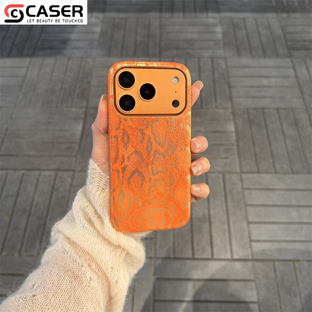 Vintage Style Pure Color Large Window Leather Texture Snake Pattern Half-wrapped Shockproof Phoneshell for iPhone 17/16/15