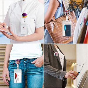 Clip de badge ABS avec cordon télescopique à tirette facile, motif fille mignonne, type crocodile, pour porte-nom - Product Image 3