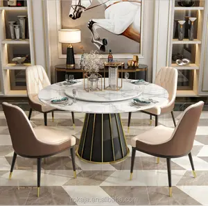 现代餐厅桌子家庭酒店餐厅 4 6 椅子圆形大理石餐桌与转盘
