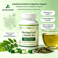 Capsules d'extrait de feuilles de Moringa à marque privée, soutien naturel digestif et immunitaire, formule personnalisée OEM ODM, flacon pour adultes, 24 mois
