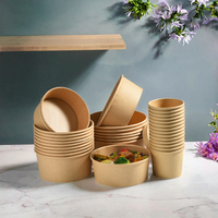 Bol à salade jetable en papier kraft de qualité alimentaire à paroi simple avec feuille d'or &amp;   Embossage, capacité de 750 ml et couvercle en PET