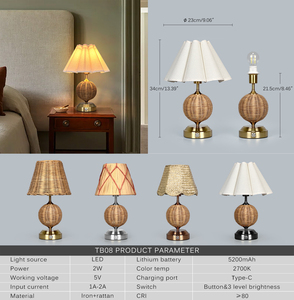 Lampade da Tavolo <span class=keywords><strong>Vintage</strong></span> Dorate, Design Moderno Senza Fili, Base <span class=keywords><strong>in</strong></span> <span class=keywords><strong>Metallo</strong></span>, <span class=keywords><strong>Paralume</strong></span> <span class=keywords><strong>in</strong></span> Rattan, per Sale da Pranzo, Hotel, Arredamento Casa, Comode e Flessibili - Product Image 4