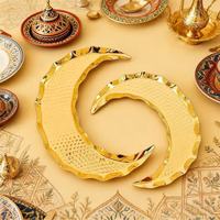 1 stks Gouden Metalen Serveerschaal Halvemaan Vorm Fruitplateau Luxe Huisdecoratie Ramadan Eid Mubarak Feest Tafeldecoratie