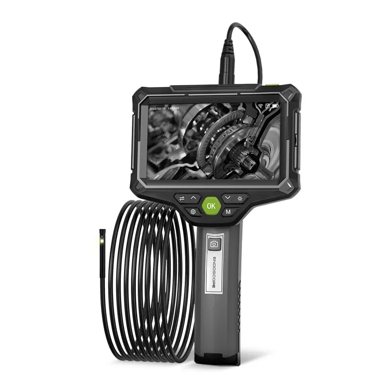 ANESOK 5002 दोहरी लेंस 2MP पाइप Borescope 5 इंच HD एलसीडी हाथ में औद्योगिक निरीक्षण Endoscope IP67 कैमरा 1080P 8mm