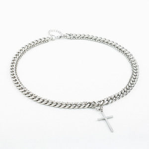 สร้อยคอไทเทเนียมสตีลแบบชั้นคู่ ดีไซน์เรขาคณิต รูปทรงกางเขน สไตล์คิวบา แฟชั่นเครื่องประดับ - Product Image 2