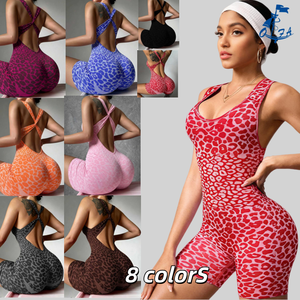 Combinaison <span class=keywords><strong>de</strong></span> <span class=keywords><strong>sport</strong></span> QIFA sans couture à imprimé léopard, avec bretelles croisées, short <span class=keywords><strong>de</strong></span> yoga, vêtements <span class=keywords><strong>de</strong></span> yoga, body moulant, vêtements <span class=keywords><strong>de</strong></span> <span class=keywords><strong>sport</strong></span> à haute élasticité - Product Image 1