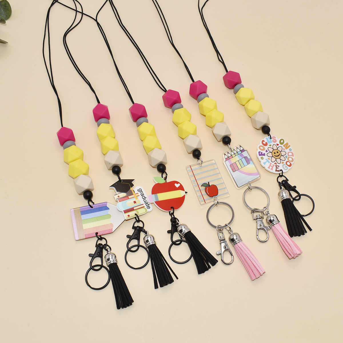 New Silicone Cartoon Daisy Love Necklace Pendant Keychain Beaded Book Brand Work Card Lanyard Purely Handmade Image 5