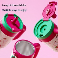 Bouteille d'eau isotherme double paroi en acier inoxydable avec poignée, grande capacité, élégante, pour femmes, avec paille et motif dessin animé mignon, pour étudiants