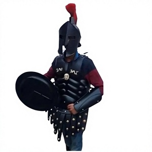 Veste musculaire médiévale avec casque spartiate grec 300 Costume d'armure de panache noir Protège-bras et jambes pour Costume d'Halloween - Product Image 1