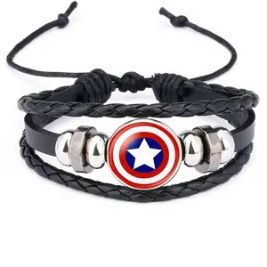 Bracelet de super-héros Iron Man Spiderman bijoux personnalisés bricolage médaille boucle lumineuse Marvel série Bracelet en cuir multicouche