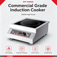 Kompor Induksi Komersial Listrik 5000W Kontrol Tombol Stainless Steel Tungku Tunggal Tahan Air Timer Pendingin Kipas Ganda